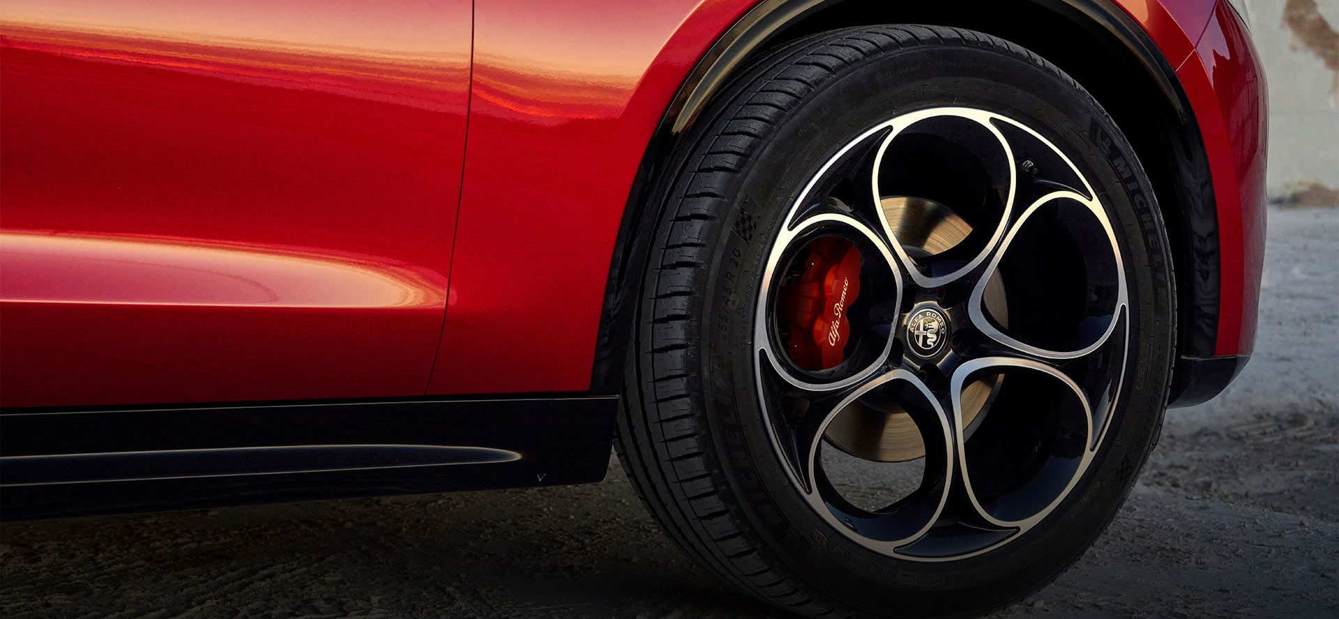 Alfa Romeo Stelvio performance wheels and braking system detail