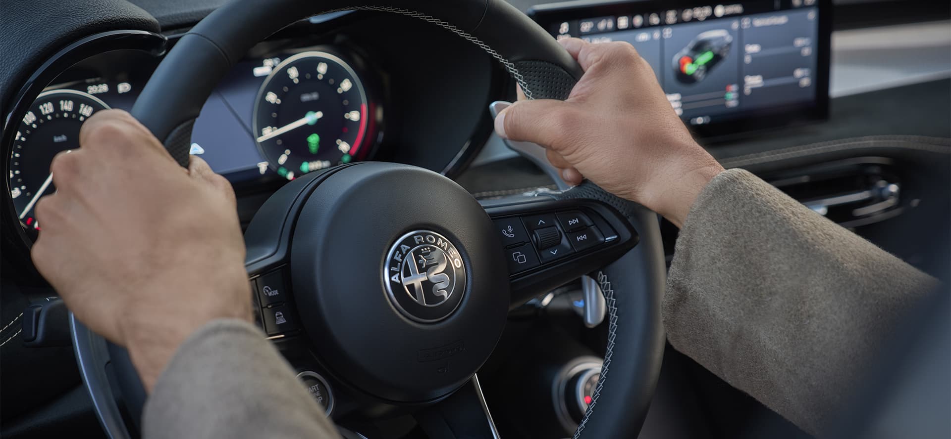 2026 Alfa Romeo Tonale interior featuring premium materials, 12.3-inch digital instrument cluster, and driver-focused cockpit design
