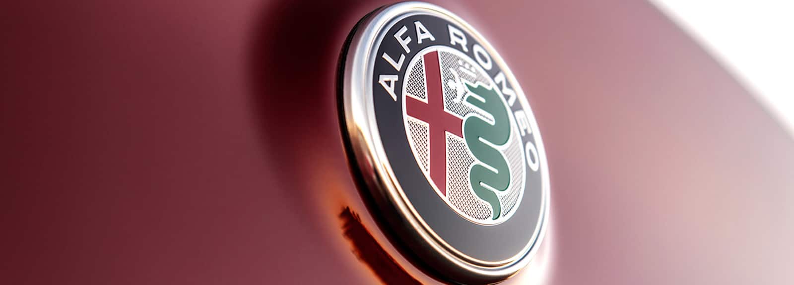 A close-up of the Alfa Romeo badge.